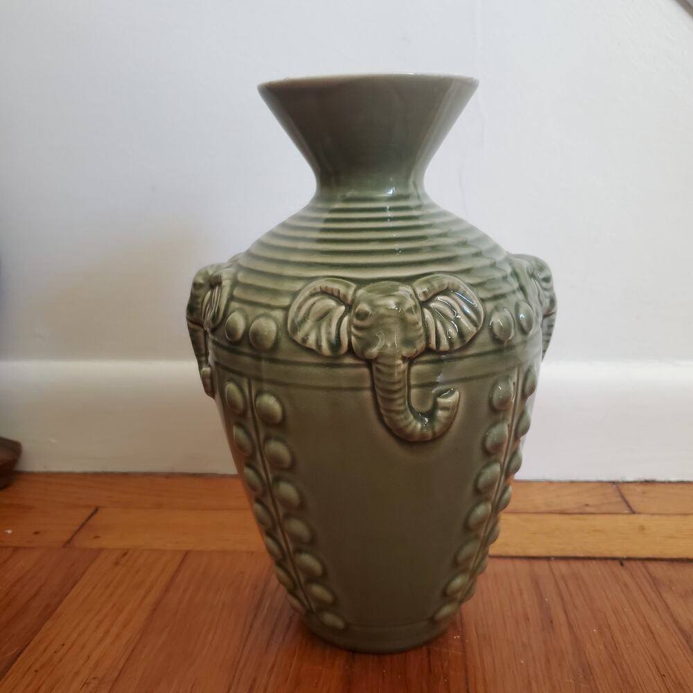 Green Elephant Embossed Urn Vase Style Eyes by Baum Bros